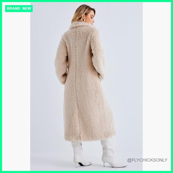 Faux Fur Open Front Long Cardigan Coat with Pockets - Picture 7 of 7